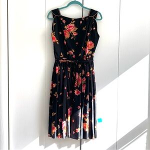 Vintage 50s Saks Fifth Avenue 100% Silk Black and Pink Floral Dress Size Small